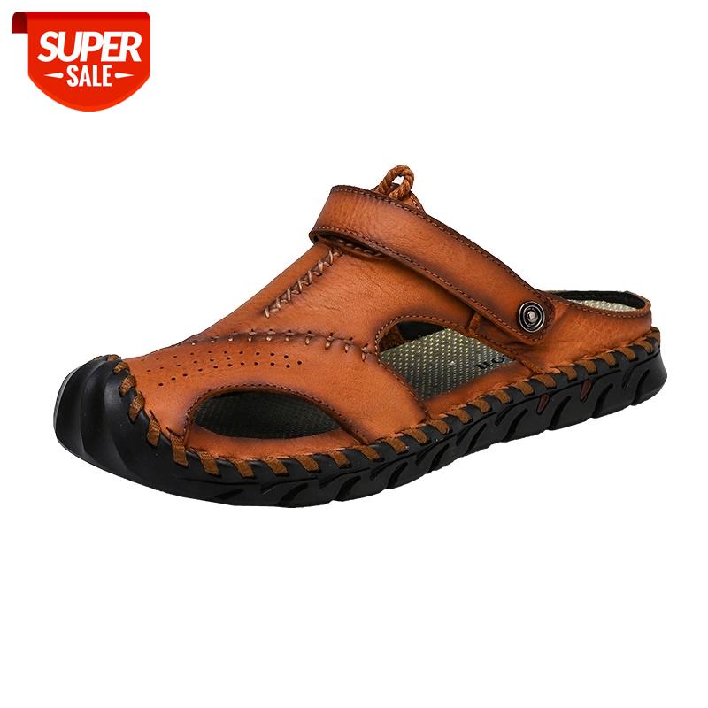 

New Casual Men Soft Sandals Comfortable Men Summer Leather Men's slippers Roman Summer Outdoor Beach Sandals Big Size 38-48 #I02u, Black