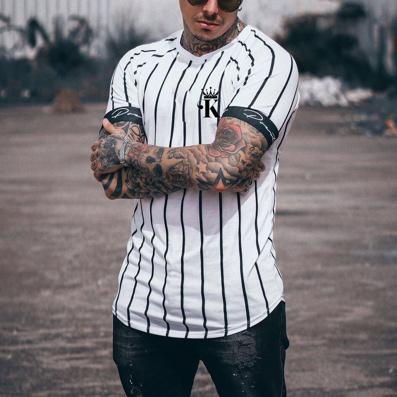 

Striped K print men' 3D printed T-shirt visual impact party top streetwear punk gothic round neck high quality American muscle style short sleeves, White