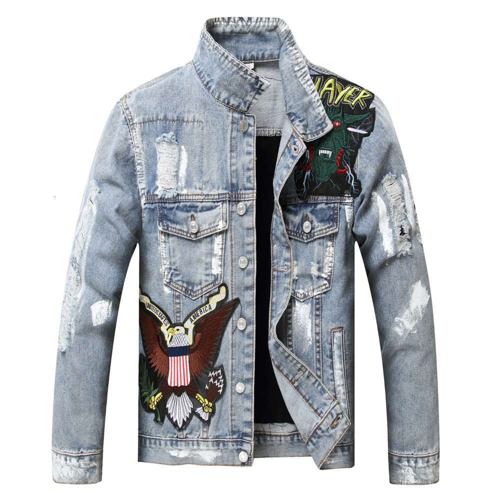 

2021 new slim fit no bullet jacket style letter embroidery men's denim casual coat, Black;brown