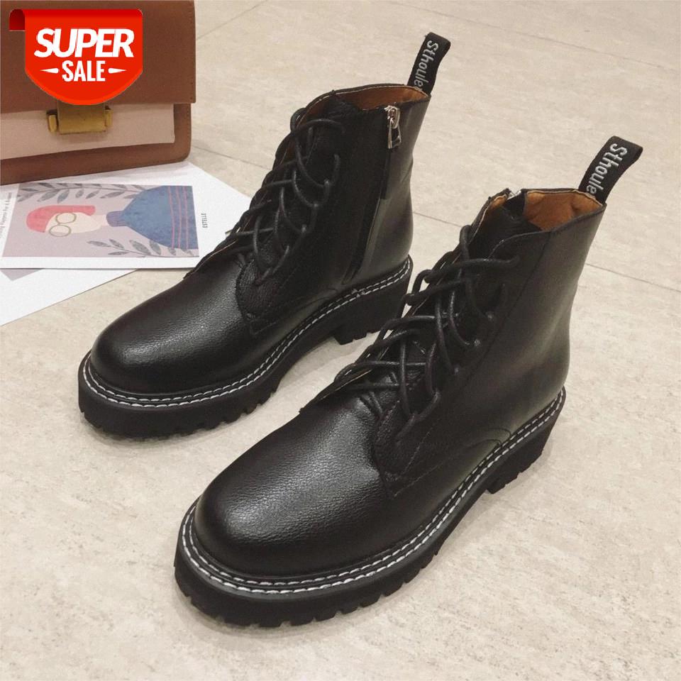 

Size 35-40 Chunky Motorcycle Boots For Women Autumn 2019 Fashion Round Toe Lace-up Combat Boots Ladies Winter Snow #zZ4x, Black