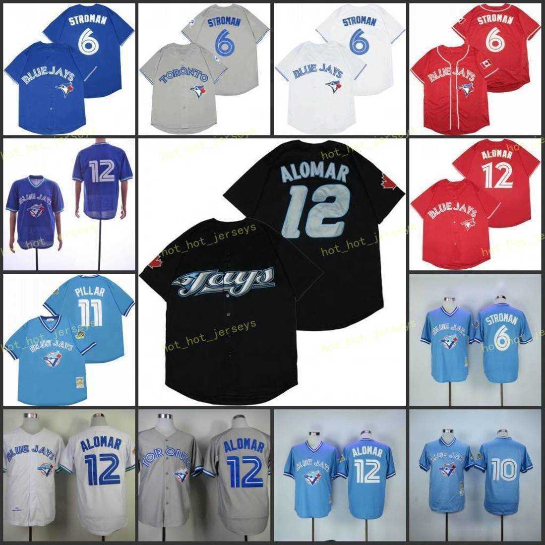 

Retired 6 Marcus Stroman Baseball Jersey 11 Kevin Pillar 12 Roberto Alomar Vintage Retro Cooperstown Mesh Stitched Pullover, Blue;black