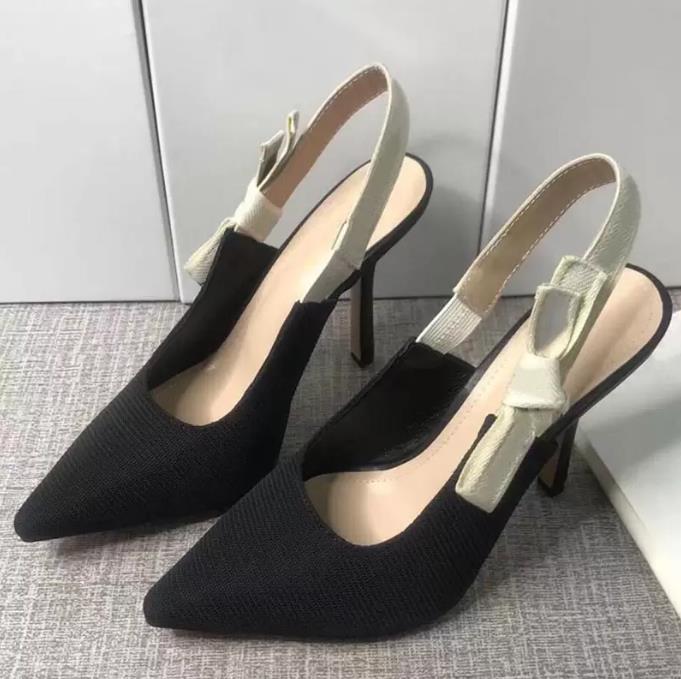 

Fashion Summer ladies sandals stiletto high heel designer sandals pointed toe beautiful heels bowknot canvas women's shoes with box, C5 heel 1.5cm