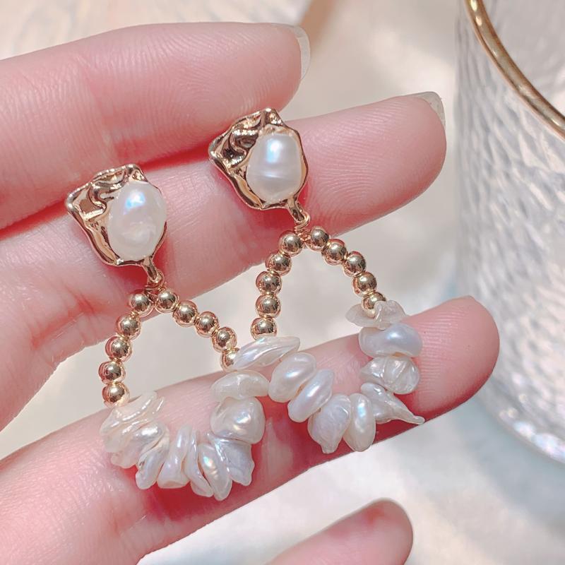 

Dangle & Chandelier Vintage Japan Korean Hoop Earrings For Women Handmade Sweet Simulated Pearl Circle Jewelry Pendientes Gifts