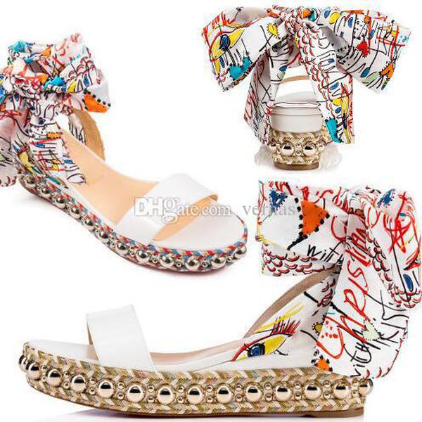 

LOUBOUTIN CHRISTIAN Comfortable Women's Red Bottom Levantinana Wedge Sandals With Stud High Heel Ankle Strap Gladiator Sandals Ladies Dr wtK, Original box