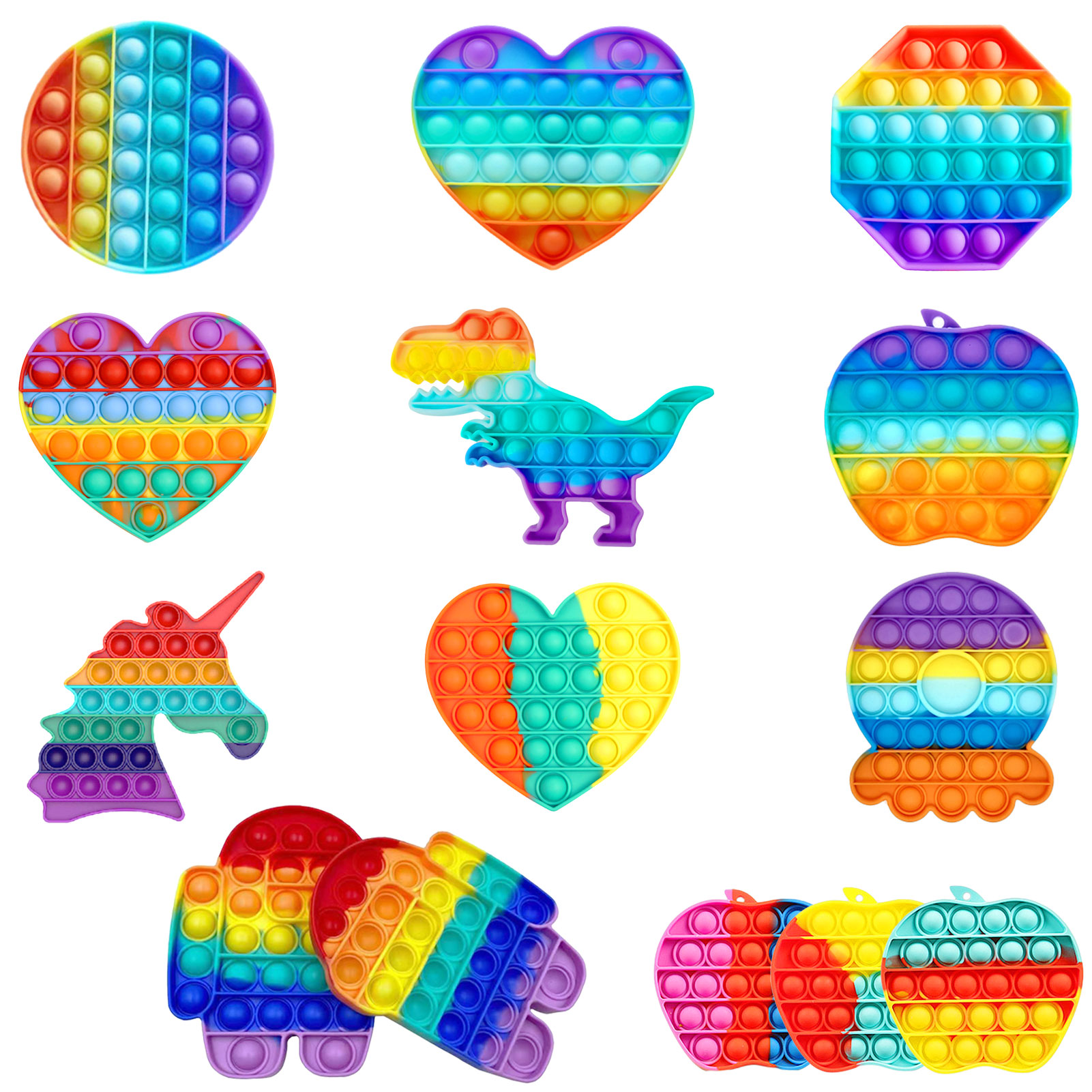

Regenboog Fidget Push Pops Bubble Zintuiglijke Squishy Stress Reliever Autisme Behoeften Anti-Stress Pop Het Volwassen Kinderen