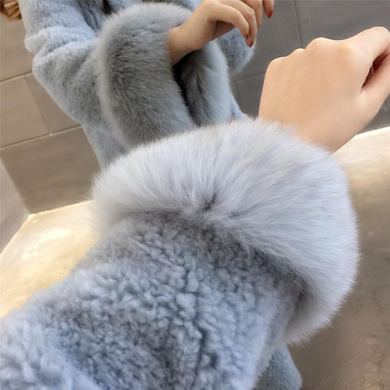

Women's Fur & Faux 2021 Winter Haining Collar Sheep Shearing Coat Lamb Hair Particles Velvet One Female, Black