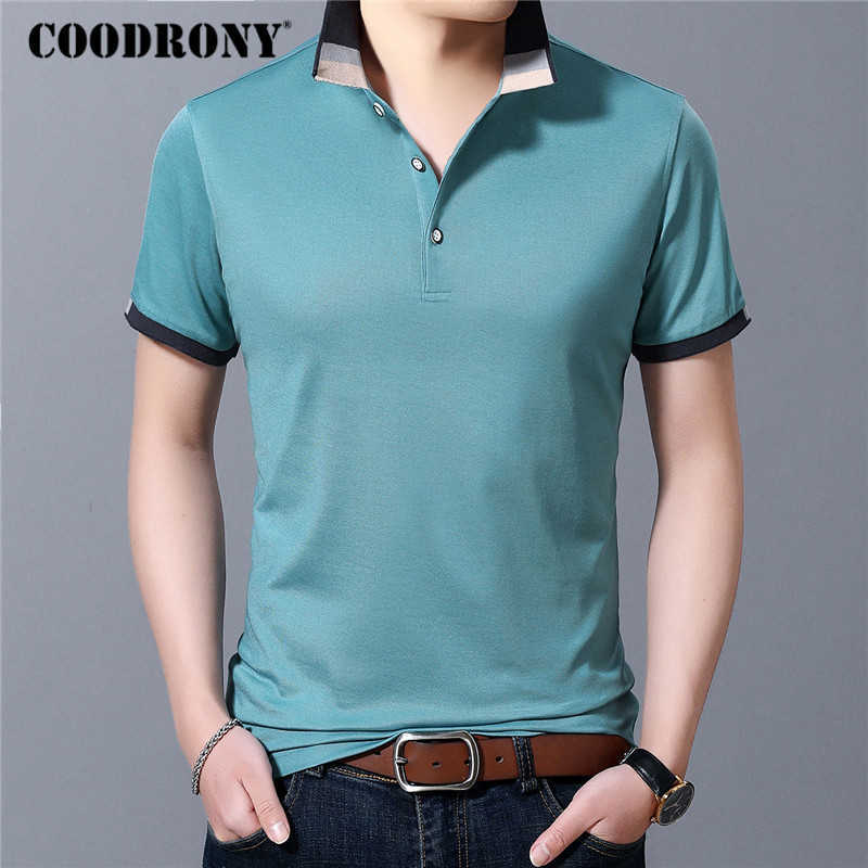 

COODRONY Brand Business Casual T-Shirt Men Fashion Collar Tee Homme Spring Summer Short Sleeve T Clothing C5058S 210629, Blue