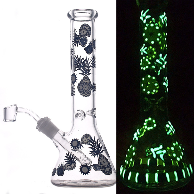 

Glow In The Dark Beaker Bong 10.5 inch New Design Glass Water Pipe Cool Hand Painting Dab Rig Oil Rig with 45 degrees quartz banger nail