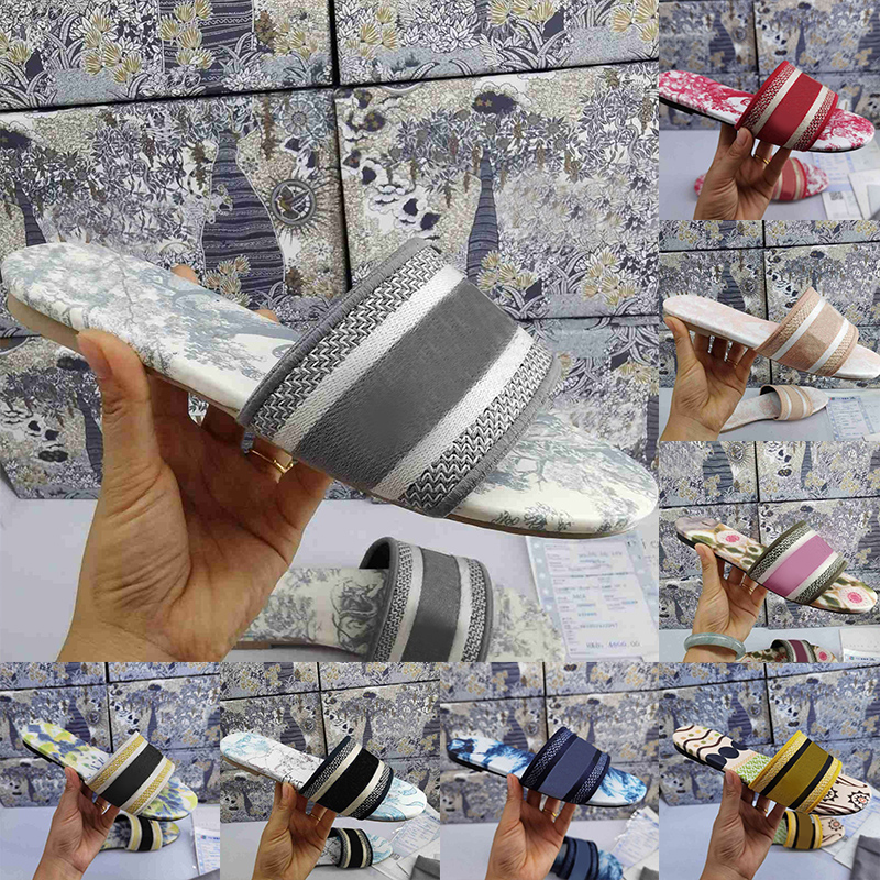 

Dway 2021 Women Sandals Slippers Embroidery Designers Slides Sandal Flip Flops Striped Beach Leather Rubber Flower Slipper Loafers With Box Sliders 35-41, More contact us