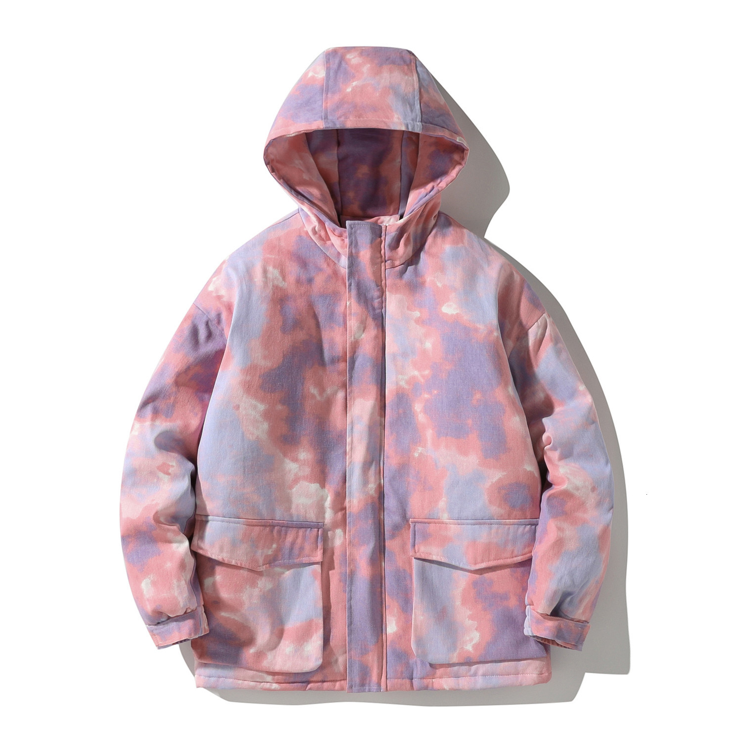 

2021 New Windproof Jacket Coats Waterproof Fashion Hooded Parka Warm Winter Cotton Coat Thicken Zipper Jackets Men Flvr, Pink