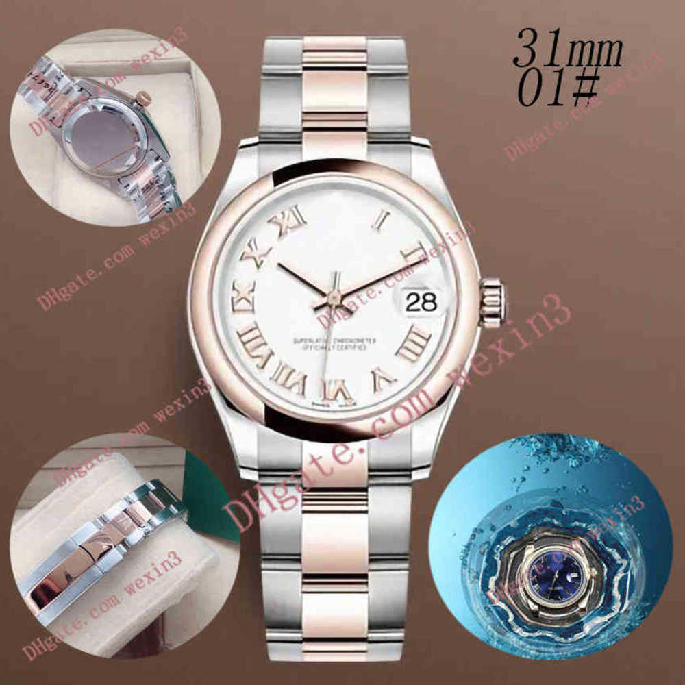 

Deluxe Woman watch 31mm Mechanical automatic High Quality roman numerals yster flat wide band smooth montre de luxe 2813 Steel Waterproof Watches, 01