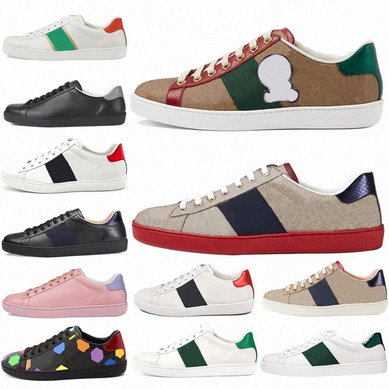 

2021 luxurys designers shoes Men Women Sneaker Casual Shoes Top Quality Snake Chaussures Leather Sneakers Ace Bee Embroidery Shoe 36-4 I3ME#, Black