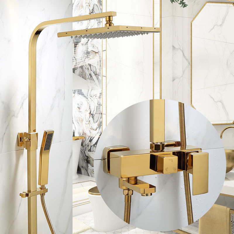 

2021 New Gold Set Bronze Square Rains with Hand System Fixed on Wall of the Shower Joint 5o0i