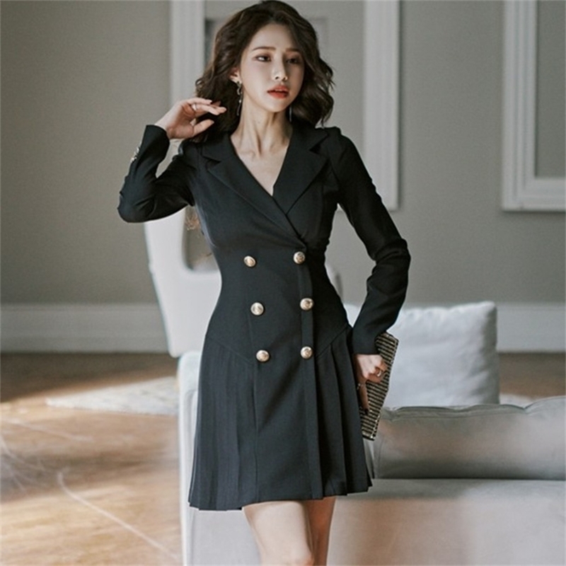 

High Quality Fashion Solid Women Jacket Long Sleeve Ruffle Autumn Spring Winter Button Female Dress 210603, Picture color