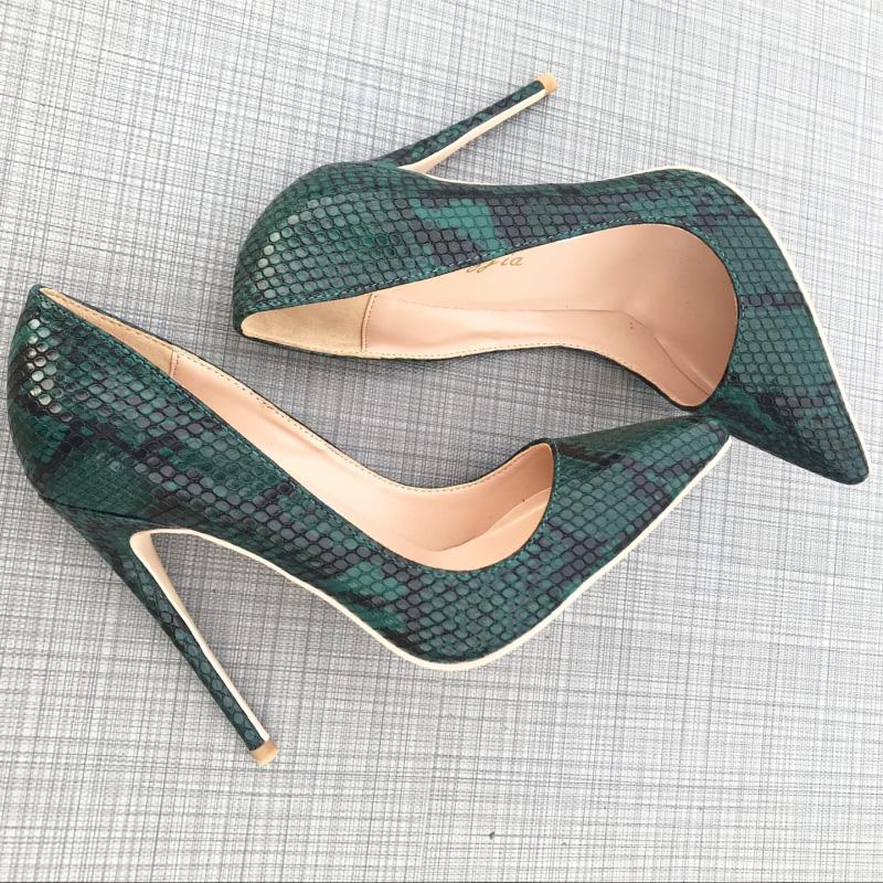 

2021 Fashion free shipping green python snake Leather Poined Toe Stiletto Heel high heel shoe pump HIGH-HEELED SHOES dress shoe, 12cm