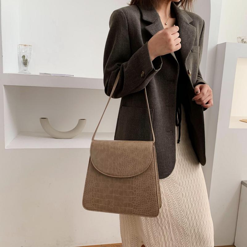 

Brand soft PU leather retro solid color ladies long stick handbag fashion design girl large shoulder bag messenger bag handbag, Black