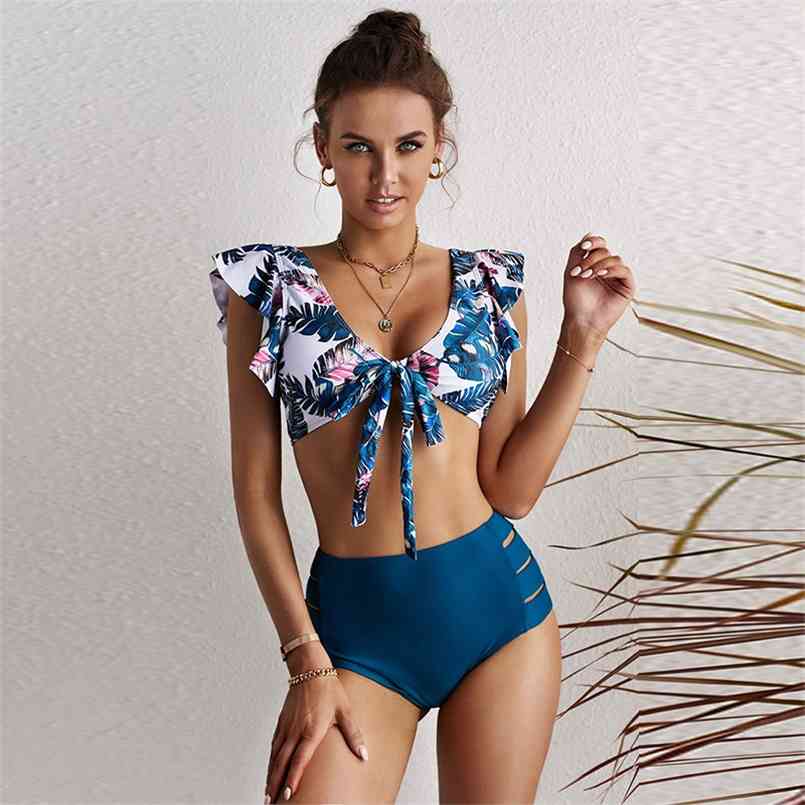 

Floral Ruffled Bikinis Woman 2 Pieces Swimsuit Push Up Bikini Set High Waist Swimwear Women Sexy Beach Bathing Suit 210722, 06
