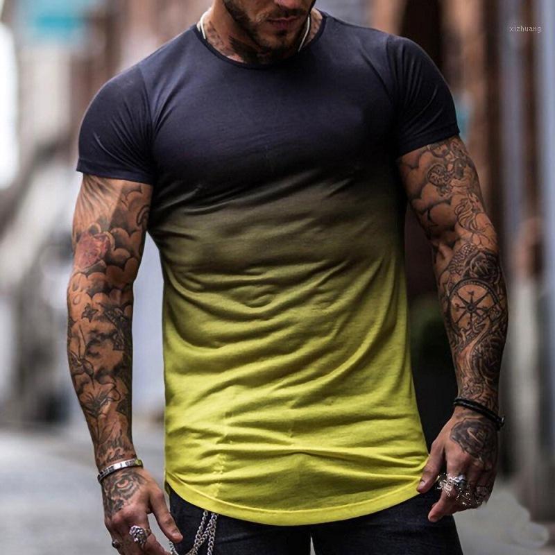 

Men's T-Shirts Summer Must-Have Casual Short-Sleeved T-Shirt Clothing Trendy Brand Gradient Color Round Neck Stretch Large Size Loose, Purple
