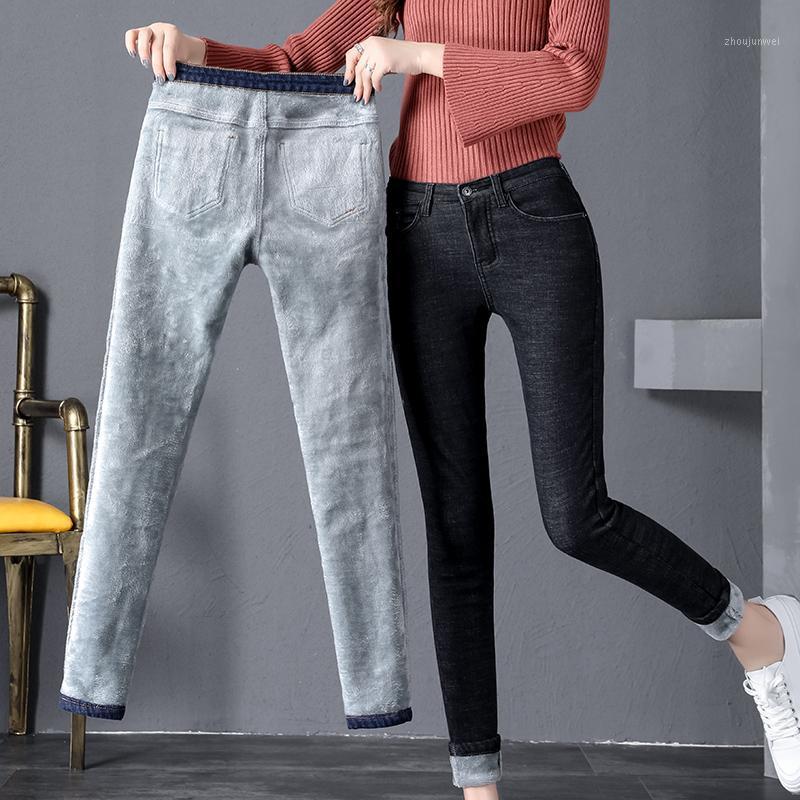 

Winter Thin Leggings Women Plush Straight Jeans Lady Pencil Length Pants Female Streetwear Thicken Warm Skinny Denim Trousers Women's, Blue