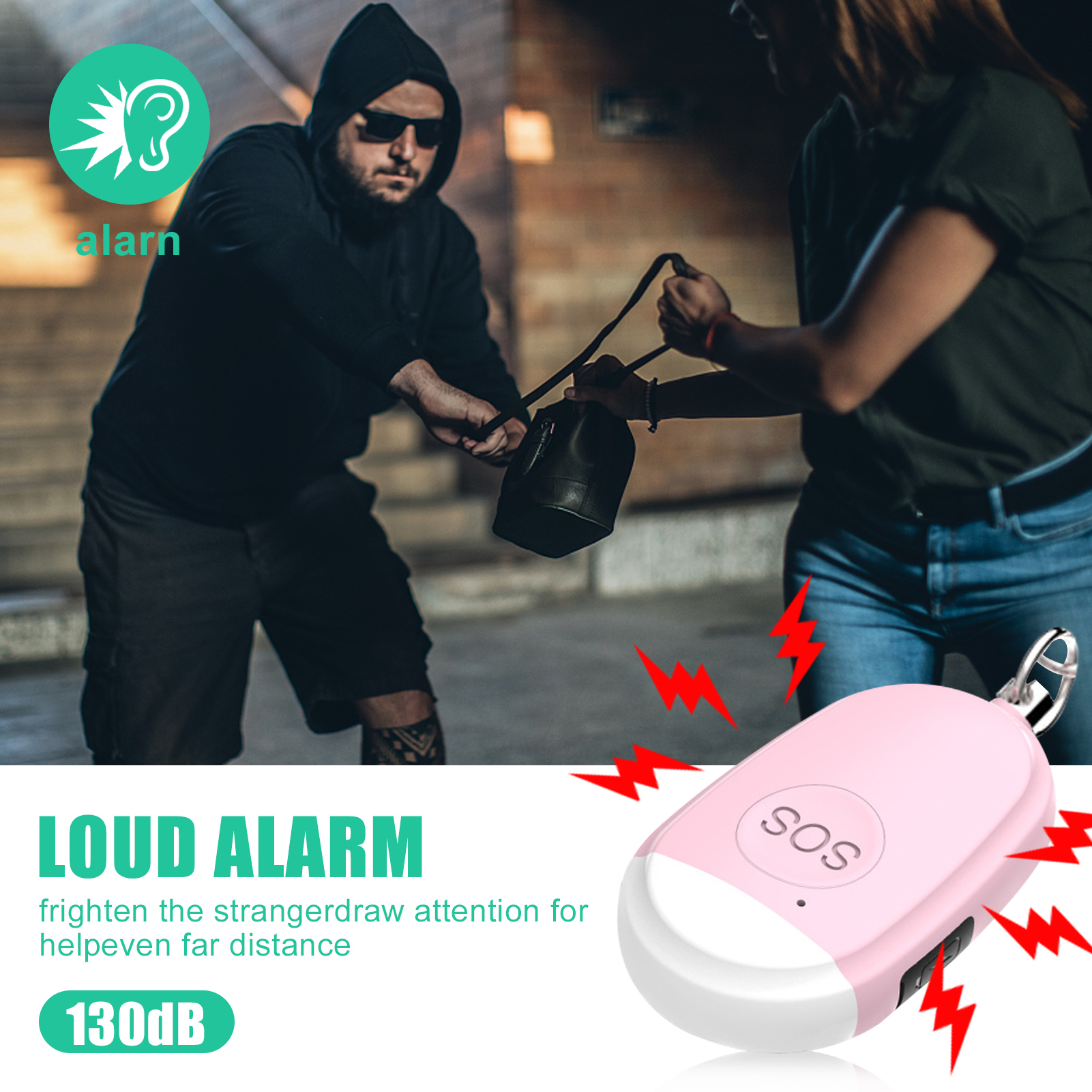 

Self Defense Alarm 130dB Keychains Girl Women Security Protect Alert Personal Safety Scream Loud Emergency Charging Alarms