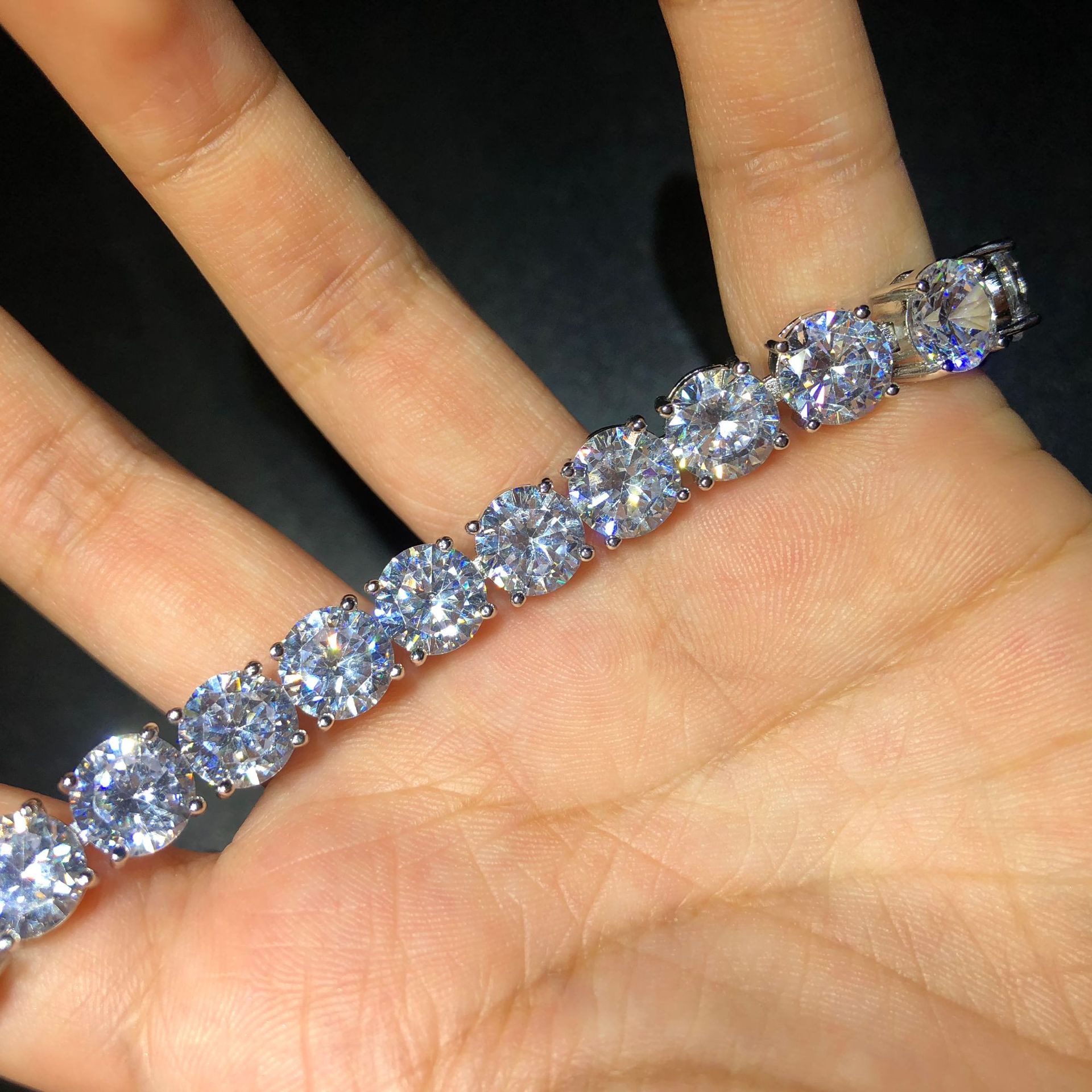 

Mens 18KT Gold Filled Iced Round Big Diamonds Bracelet 8mm Bling Bling Bracelets with Locked Clasp Cubic Zircon Bracelets Hip Hop Jewelry