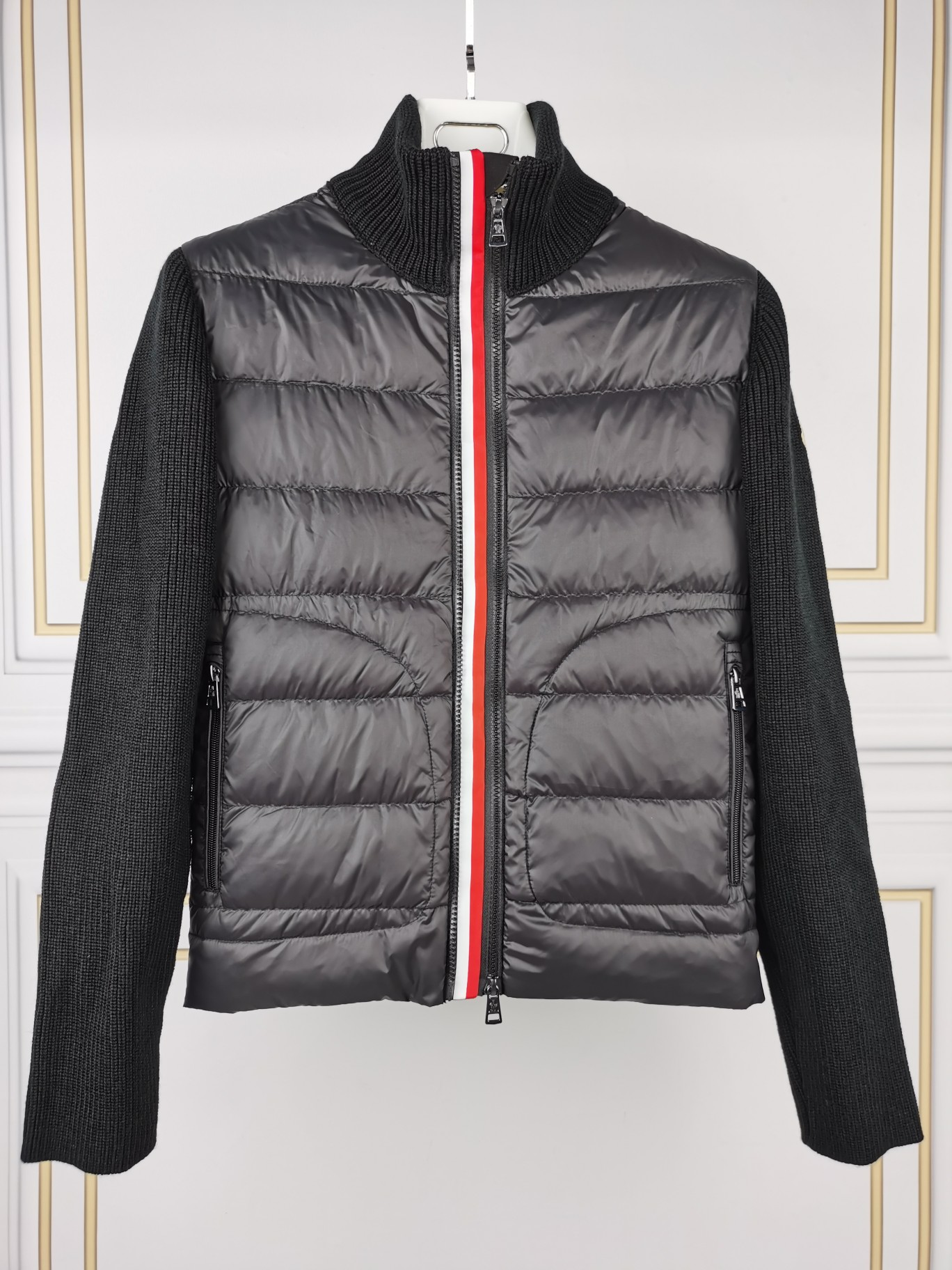 

Luxury France Men's Down jackets designer brand maya Fashion all-match knitted stitching stand collar color striped warm couple jacket, Supplement (not shipped separately)