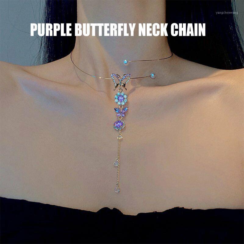 

Chains Ly Purple Butterfly Necklace Rhinestone Pendant Charm Jewelry Birthday Gift For Women Girl DOD886