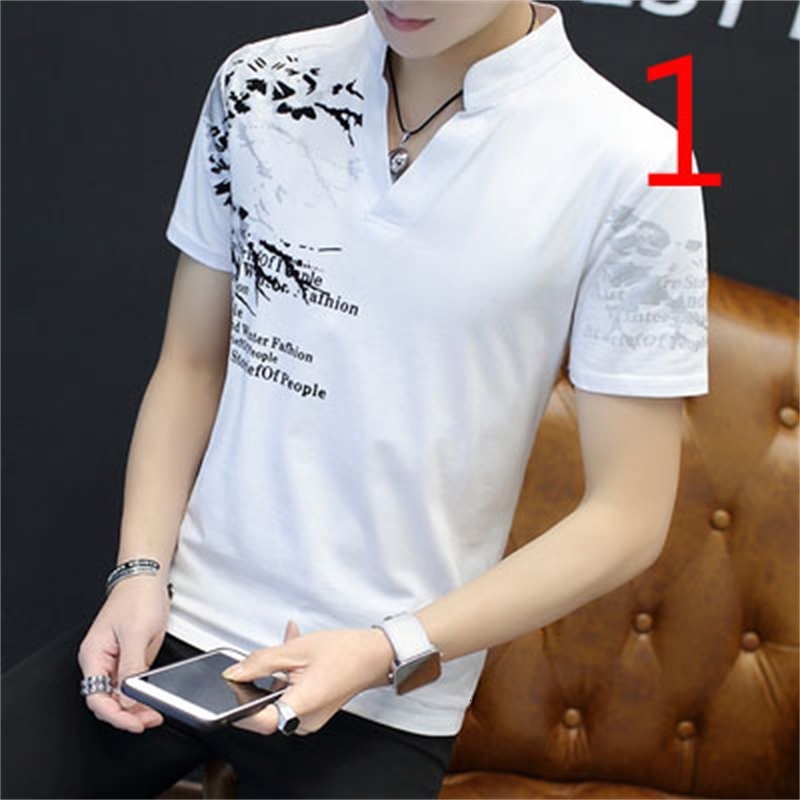 

2021 New Summer Short Sleeve T-shirt Men's Korean Slim Cotton Tight White Tops Thin Letters Wdi7