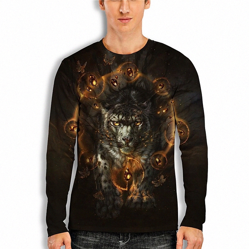 T-shirt pour hommes 3D Imprimer 3D Tiger Animal Col rond Daily Holiday 3D Prince Tops à manches longues Casual Black O4R5 #
