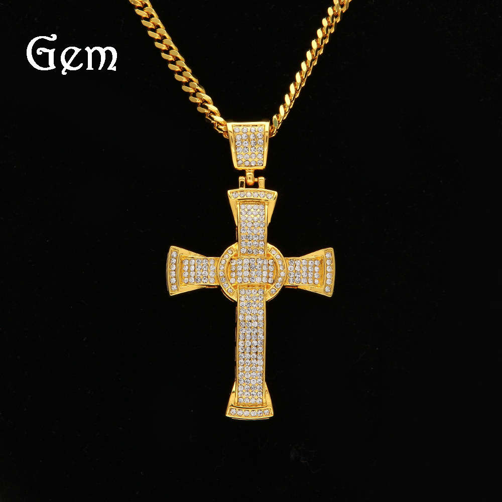 

New men's hip hop rap hip hop dance Cross Pendant with diamond