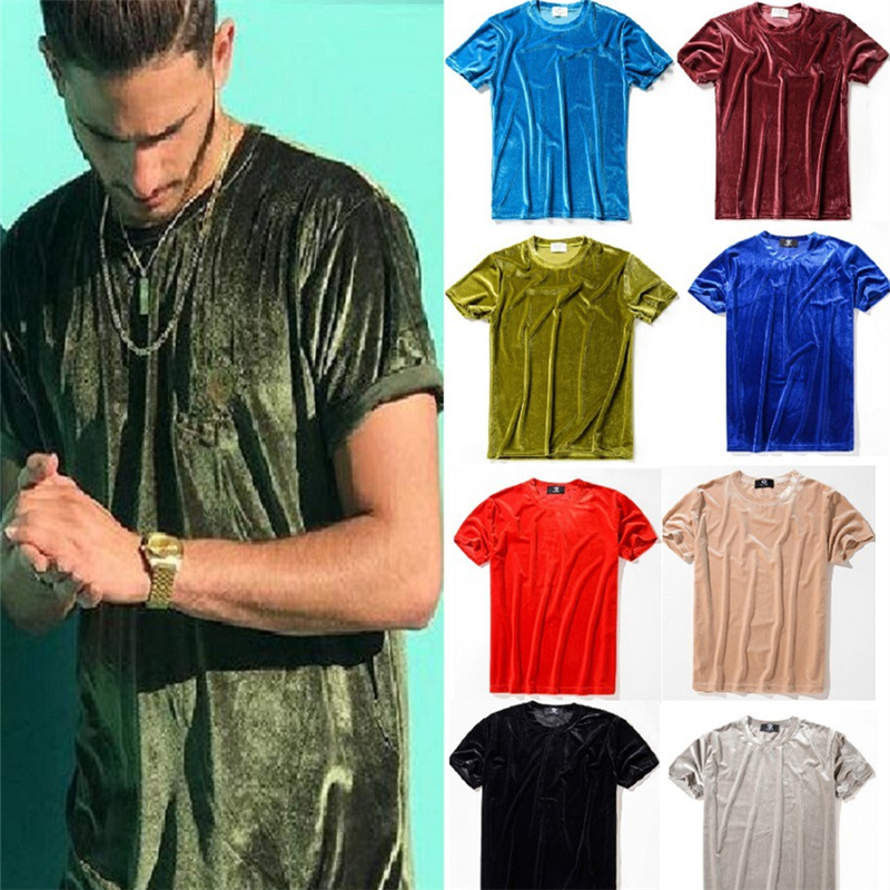 

west Men Streetwear Oversized Velour tshirt Solid Color Fashion summer Short sleeve T Shirts Hip Hop Swag Velvet Tees Tops, Mint green