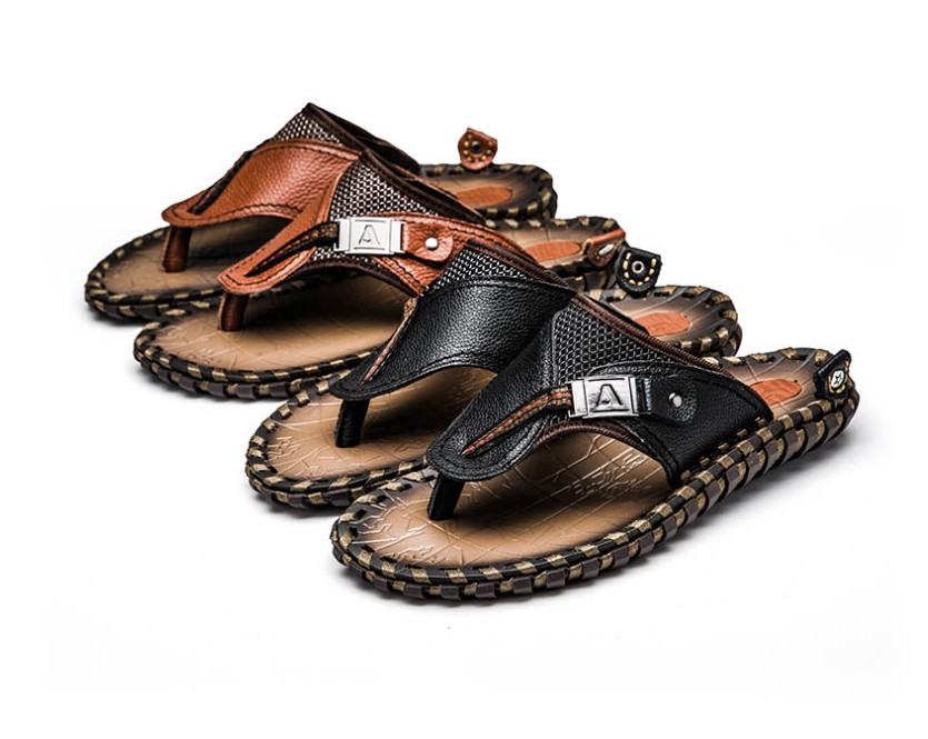 

Summer Men Flip Flops designer Slippers Male Flats Sandals outdoor Rubber Thong Beach Shoes Mens Leather, Black