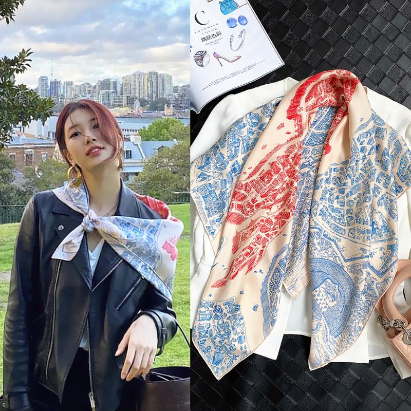 

Scarves 90cm Hand Curled Horse City Women's Twill Square Silk Scarf Sunscreen Shawl