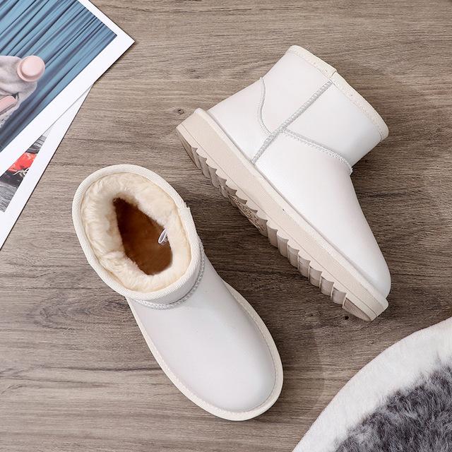 

Boots Design Waterproof Snow 100% Wool Geniune Leather Ankle Shoes Warm Plush Ladies Women Flats High-quality 2021, White