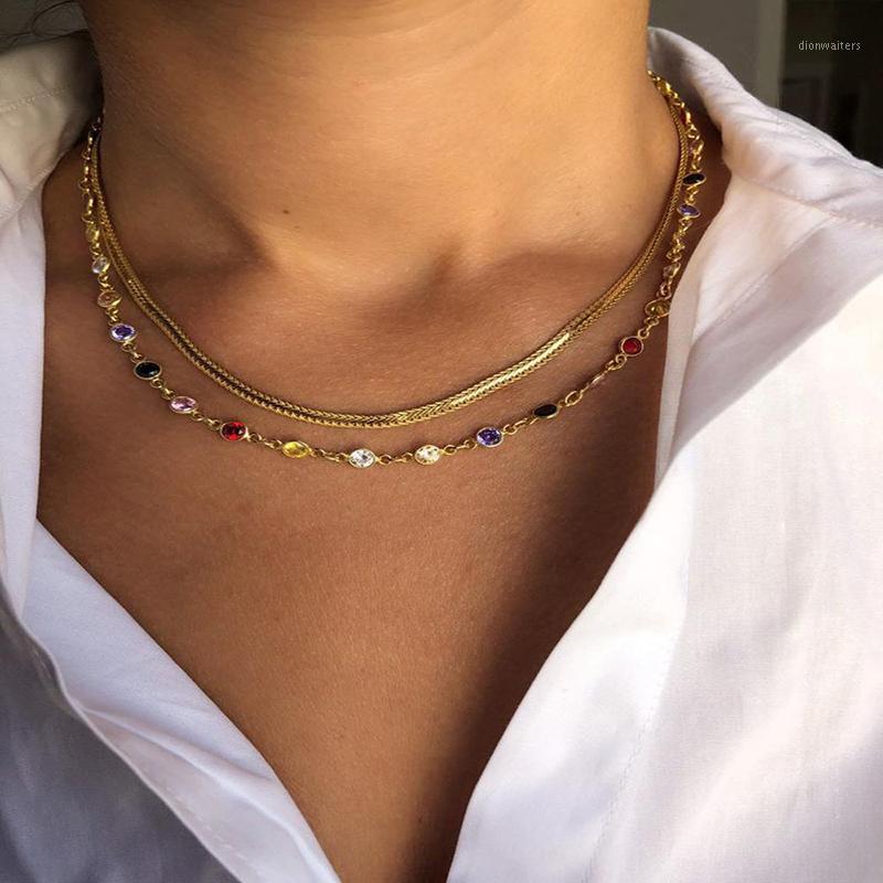 

Chains 2021 Vintage Necklace Multilayer Rhinestone Stainless Steel Gold Necklaces Bohemian Chain Jewelry Collar For Women