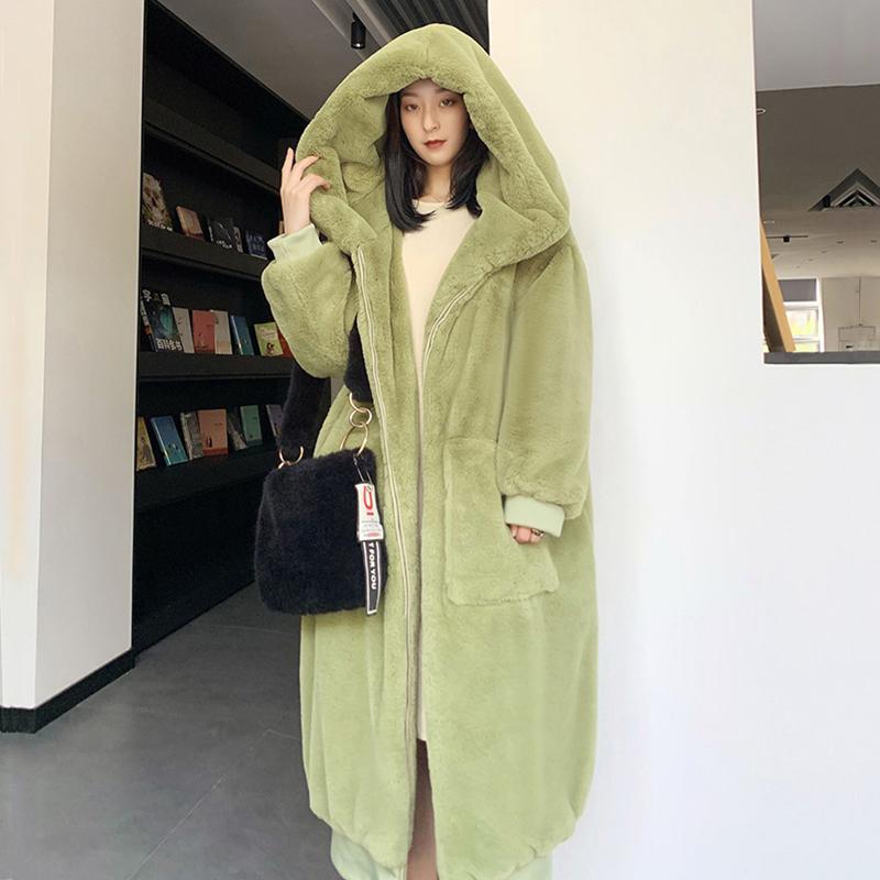 

Women's Fur & Faux 2021 Coat For Woman Rex Autumn Winter Warm Fashion Thickened Long Hooded Women, Black