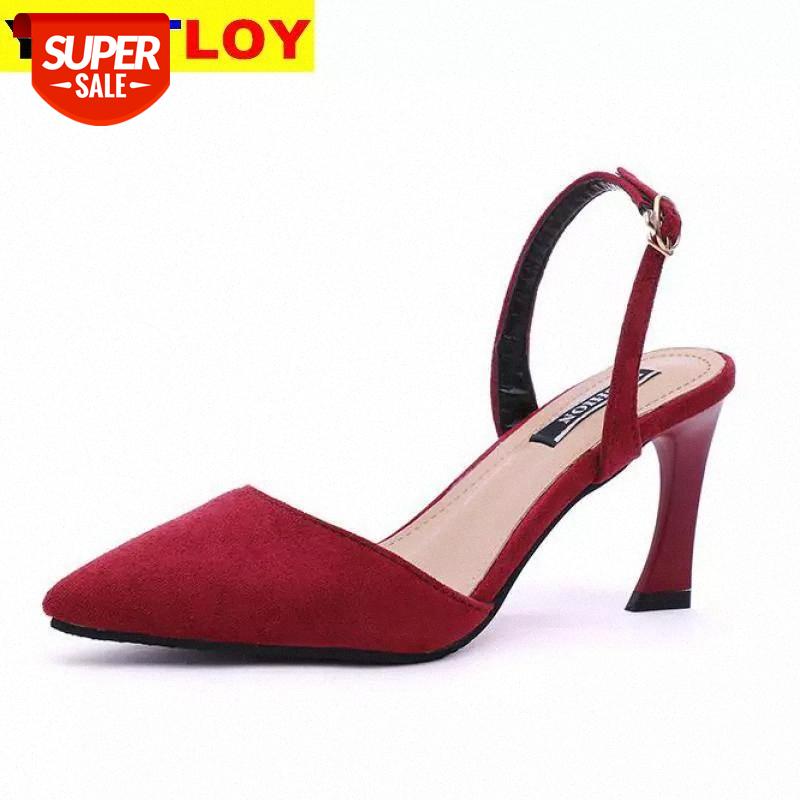 

Shoes Woman 2020 Spring 6CM Thin High Heels Slingbacks Female Pointed Toe Solid Flock Women's Shoes Office Lady Elegant Sandals #JG8l, Black