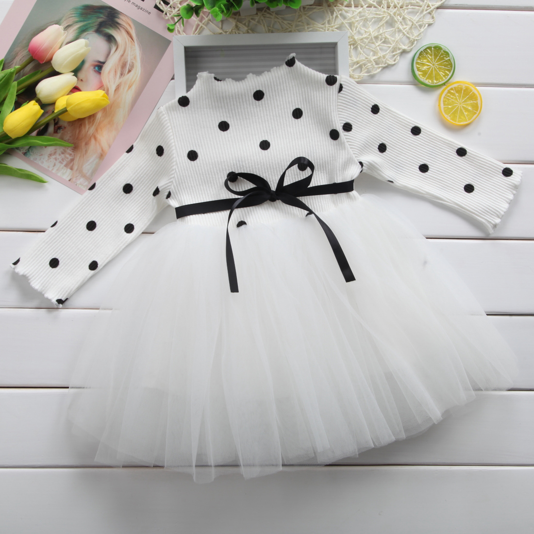 

Princess Long sleeve Baby Girl Dress Newborn Infant Baby Girl Clothes Bow Dot Tutu Ball Gown Party Dresses Baby Kid Girl clothes, Black