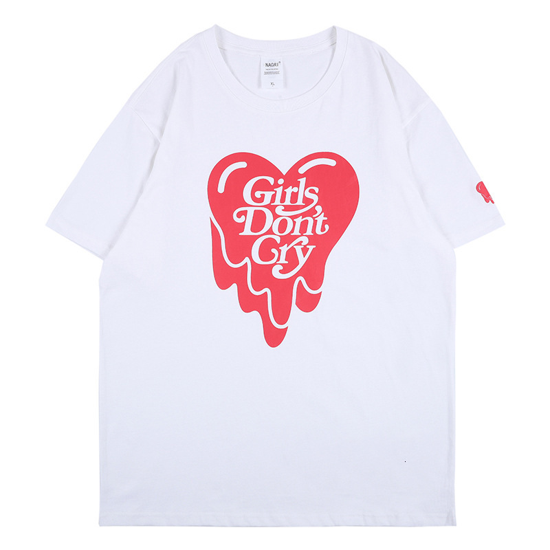 

2021 New Cotton T-shirt Men and Women' Short Sleeve Printing the Heart Don't Cry for Girls Cqk5, White