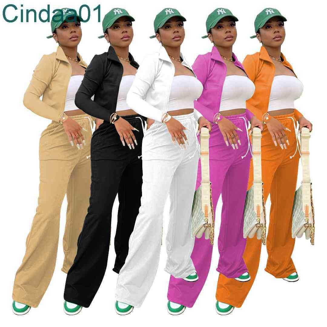

Women Tracksuits Two Piece Set Designer Zipper Jacket Coat Wide Leg Pants Solid Colour SportSuit Stand Collar Bucket Pants Ladies Sportwear, Orange