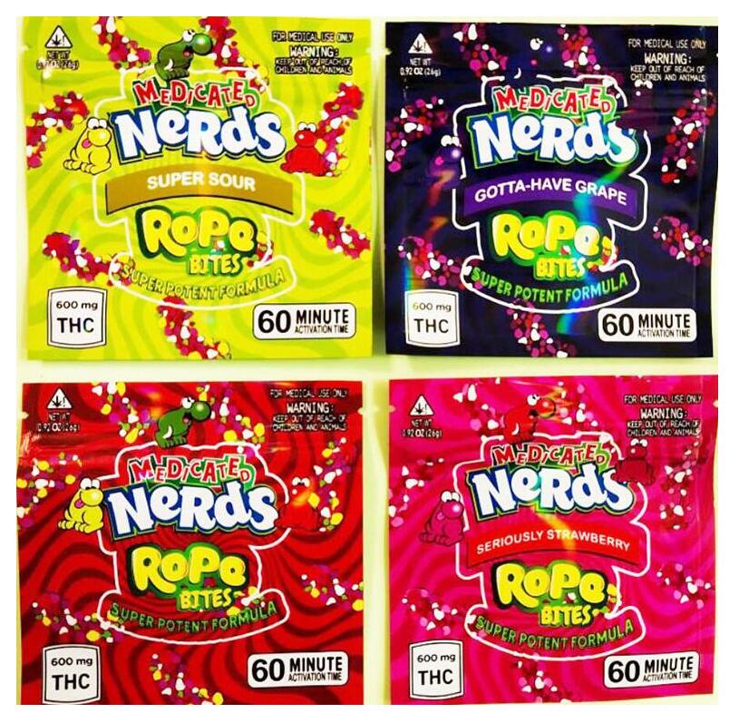 

Hot Square Nerds rope Bites empty Gummy bag packaging smell proof bags 600mg Nerds rope edible packaging vs cookies bag runtz bags