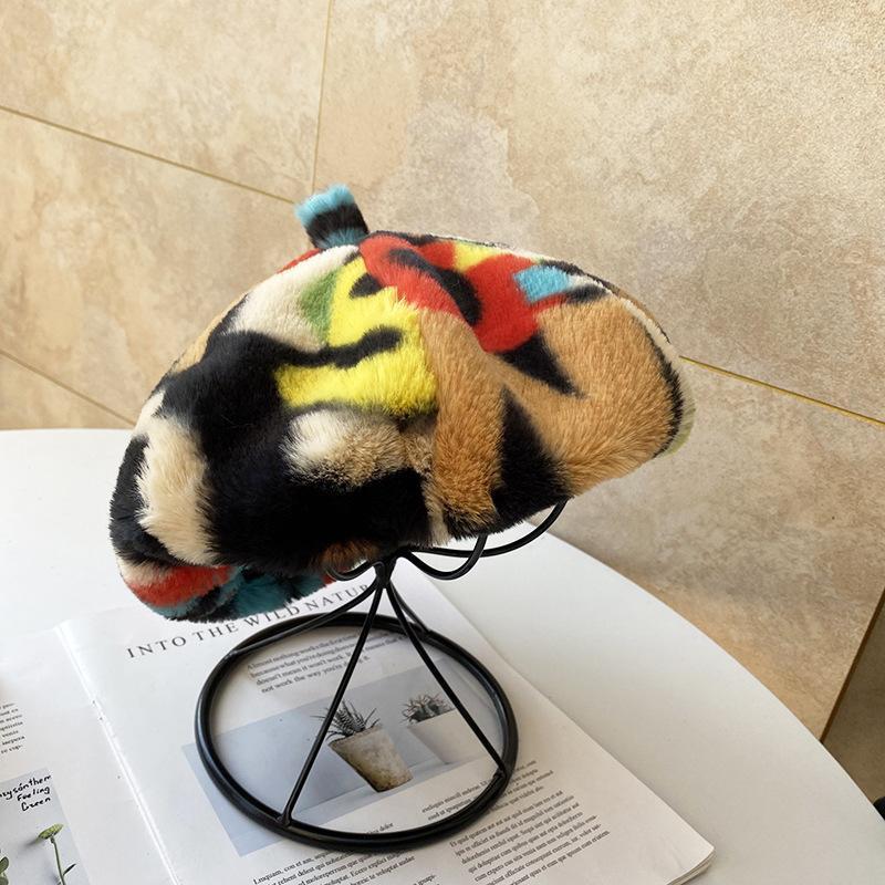 

Berets Hat Autumn And Winter Thickened Warm Beret Female Plush Color Letter Net Red Fashion Octagonal Tide, As shown