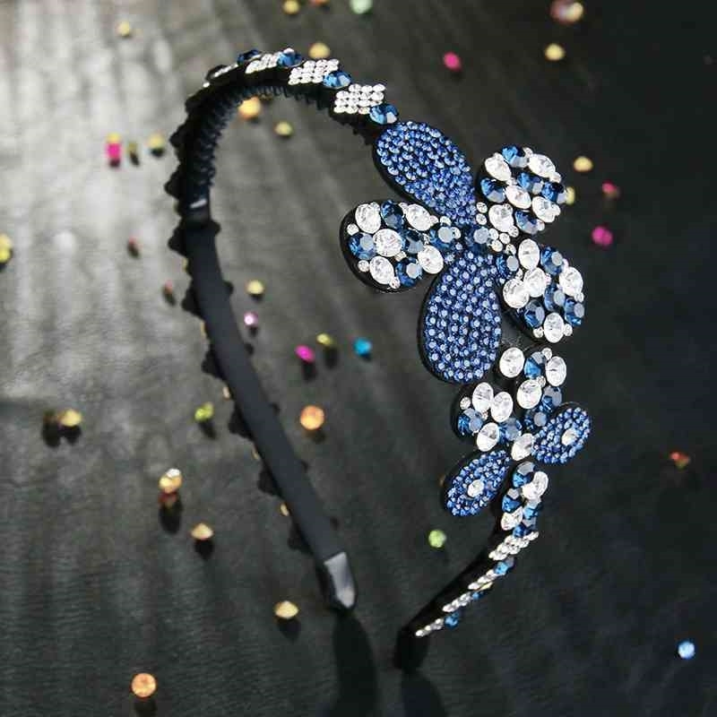 

slip with teeth anti wide edge hoop Rhinestone Butterfly Hair Ornament Korean female hairpin Czech sweet head ornament