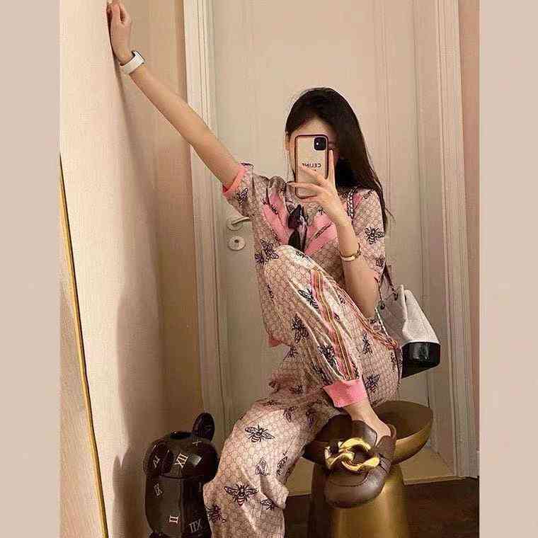 2022 Factory Wholesale New Model Wide Leg Pants Set women's summer allover bee casual fashion chic two-piece set-image-754716927