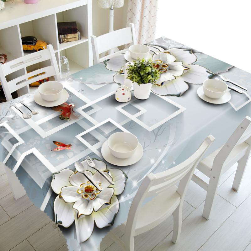 

3D Stripe White Flower Tablecloth Fashion Plaid Rose Waterproof Thicken Rectangular and Round Table Cloth for Wedding, Style e