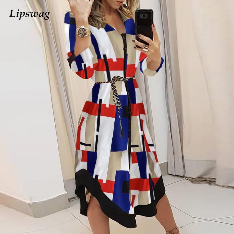 

women elegant plaid print tie-up party dress fashion button turn-down collar shirt dress casual long sleeve irregular long dresshigh quality, Black;gray