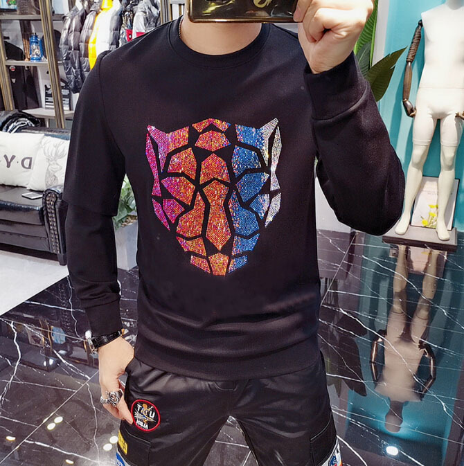 

2021 New Winter Fashion High Quality Men Hip Hop Long Sleeve Pullover Hoodies Sweatshirt Diamonds Clothes 49o6, As picture shown