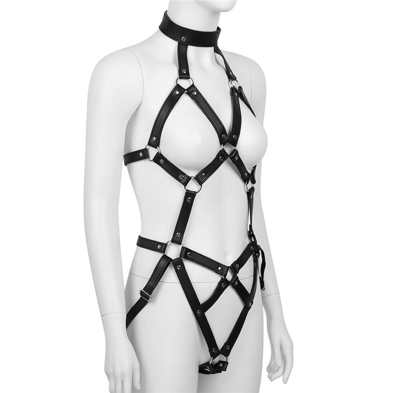 

Bondage Female Sexuality Plutonium PU Leather Bdsm Gear Gothic Fetish Harness Lingerie Hollow Out Body Caged Sex Toys