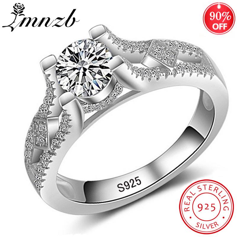 

Cluster Rings LMNZB Unique Design Original 925 Solid Silver Wedding Set 6mm Diamant Engagement Jelwelry For Women LR043, Golden;silver