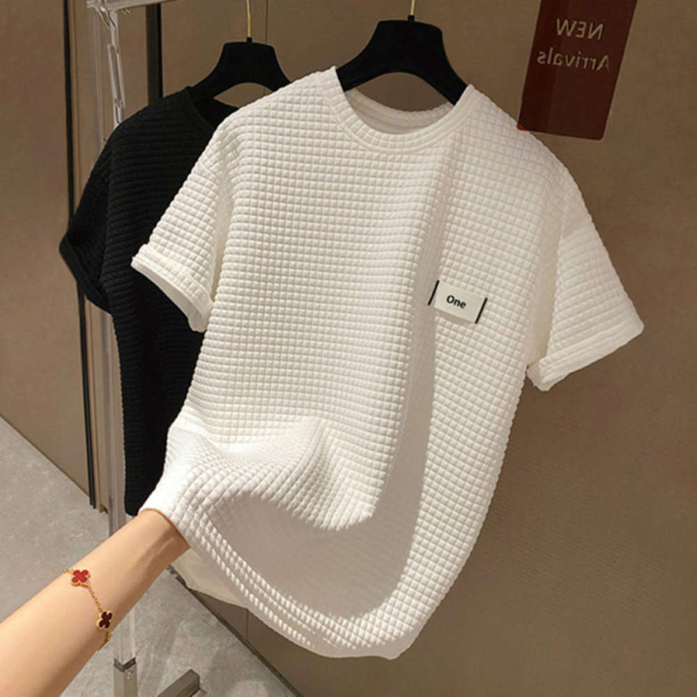 

t shirt Short sleeve T-shirt women's autumn winter 2021 Korean ins tide thickened White Plaid loose and versatile top